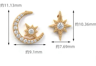 Emotional Factory 925 Sterling Silver 14K Gold Plated Moon 8 Star Earrings