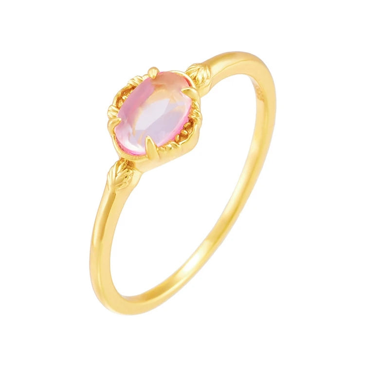 Emotional Factory 925 Sterling Silver 14K Gold Plated Gemstones Double Red Corundum Natural Crystal Geometric Stone Ring