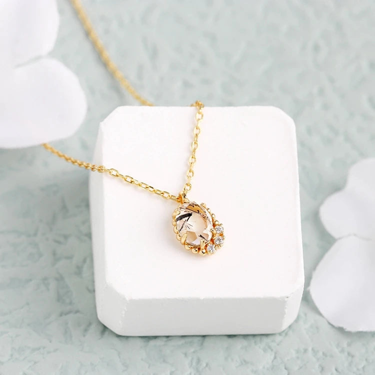 Emotional Factory 925 Sterling Silver 14K Gold Plated Gemstones Landscape Zircon Natural Black Hair Crystal Necklace