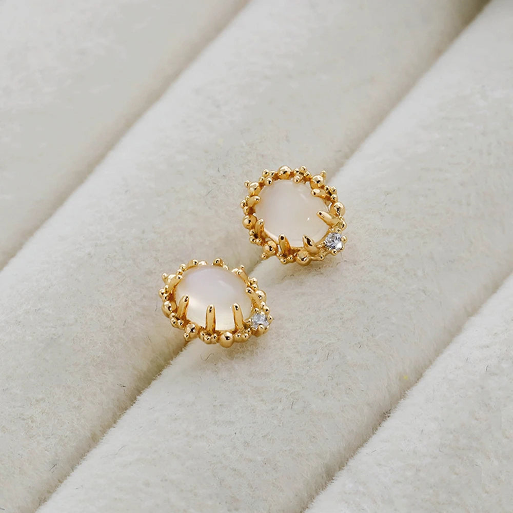 925 Sterling Silver 14K Gold Plated Gemstone Drop Zircon White Moonstone Earrings