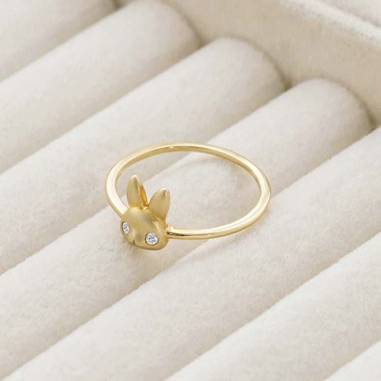 Emotional Factory 925 Sterling Silver 14K Gold Plated Gemstone Zircon Animal Three-Dimensional Cute Wind Rabbit Ring