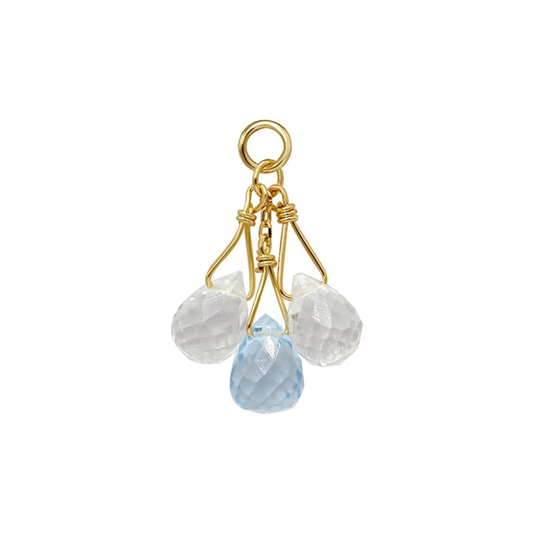 Emotional Factory 925 Sterling Silver 14K Gold Plated Gemstone Bead Pendant Blue topaz Stone Earrings