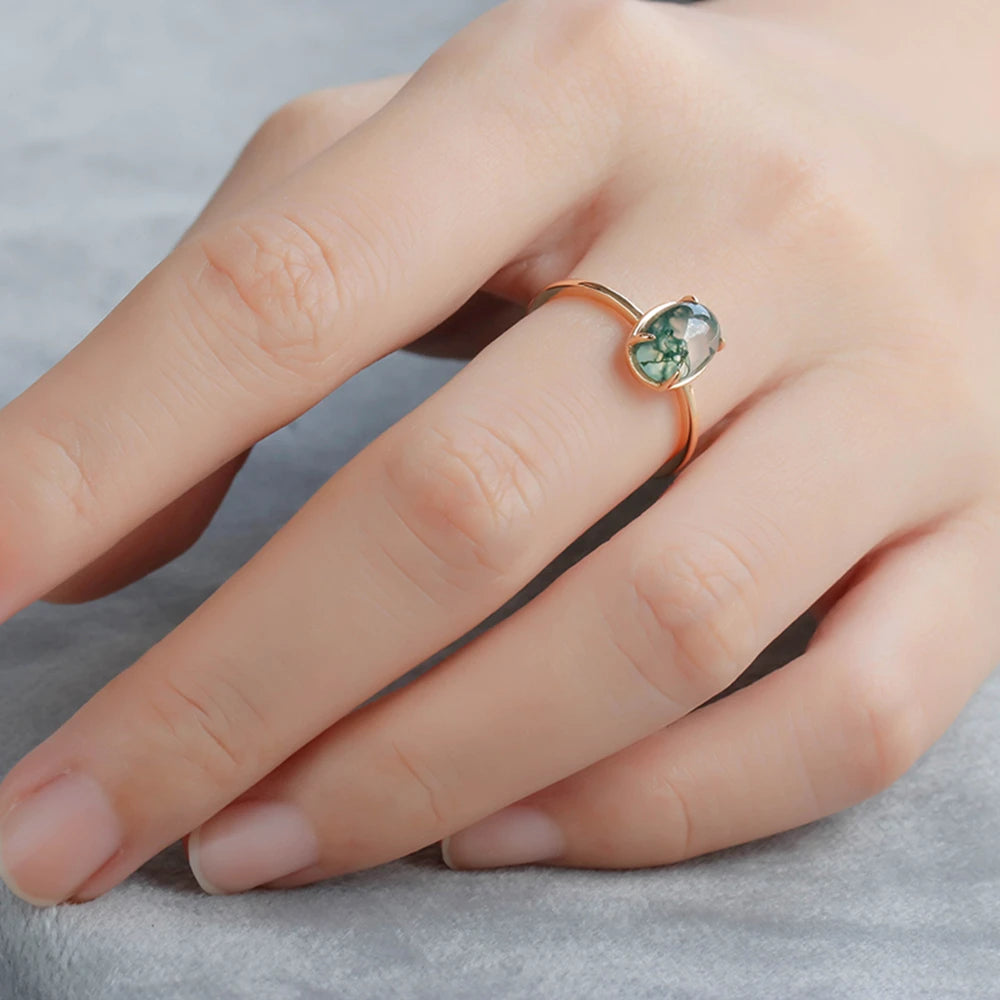 Gem Simple Chinese Landscape Painting Natural Aquatic Onyx Ring