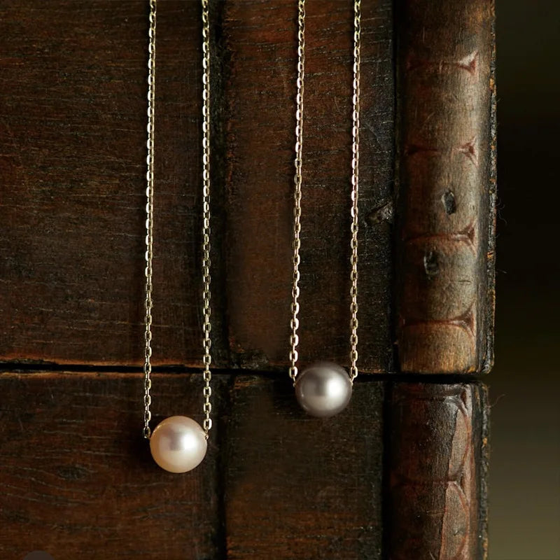 Emotional Factory 925 Sterling Silver 14K Gold Plated Gemstone Sample Single Stone Pearl Necklace