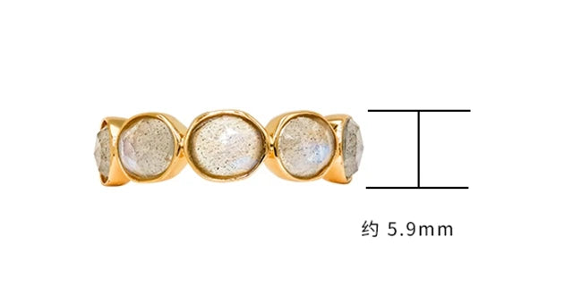 925 Sterling Silver 14K Gold Plated Gemstone 5 Stone Retro Vintage Irregular Natural Labradorite Ring
