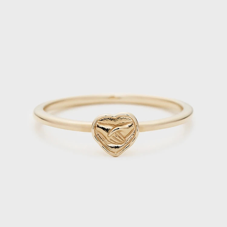 Friendly Handshake Heart Three-Dimensional Ring Patterned Rings