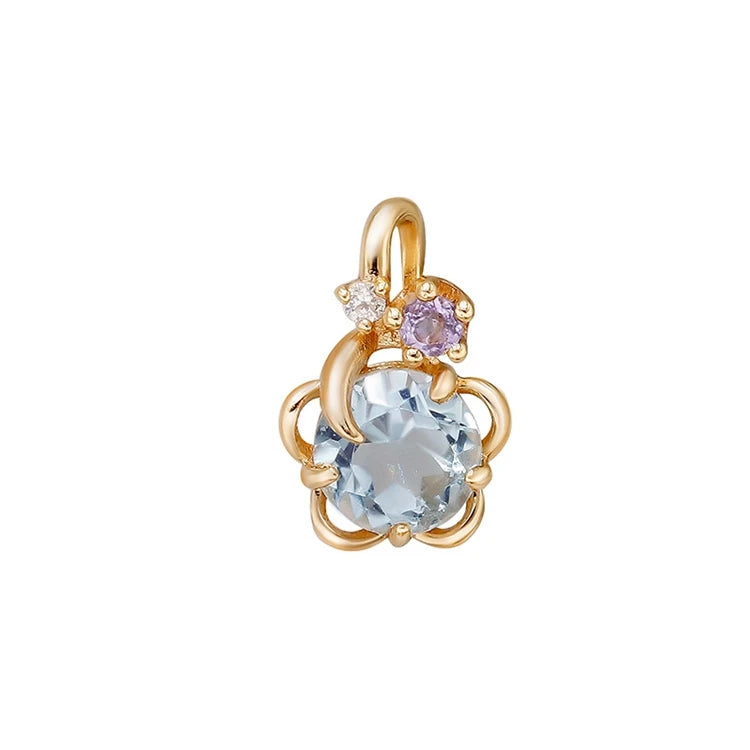 925 Sterling Silver 14K Gold Plated Gemstone Natural Sky Blue Topaz Tanzanite Flower Pendant