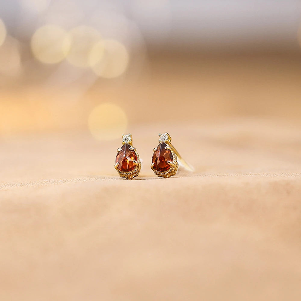 Emotional Factory 925 Sterling Silver 14K Gold Plated Gemstone Drop January Birthstone Garnet Earrings for Birthday Gift