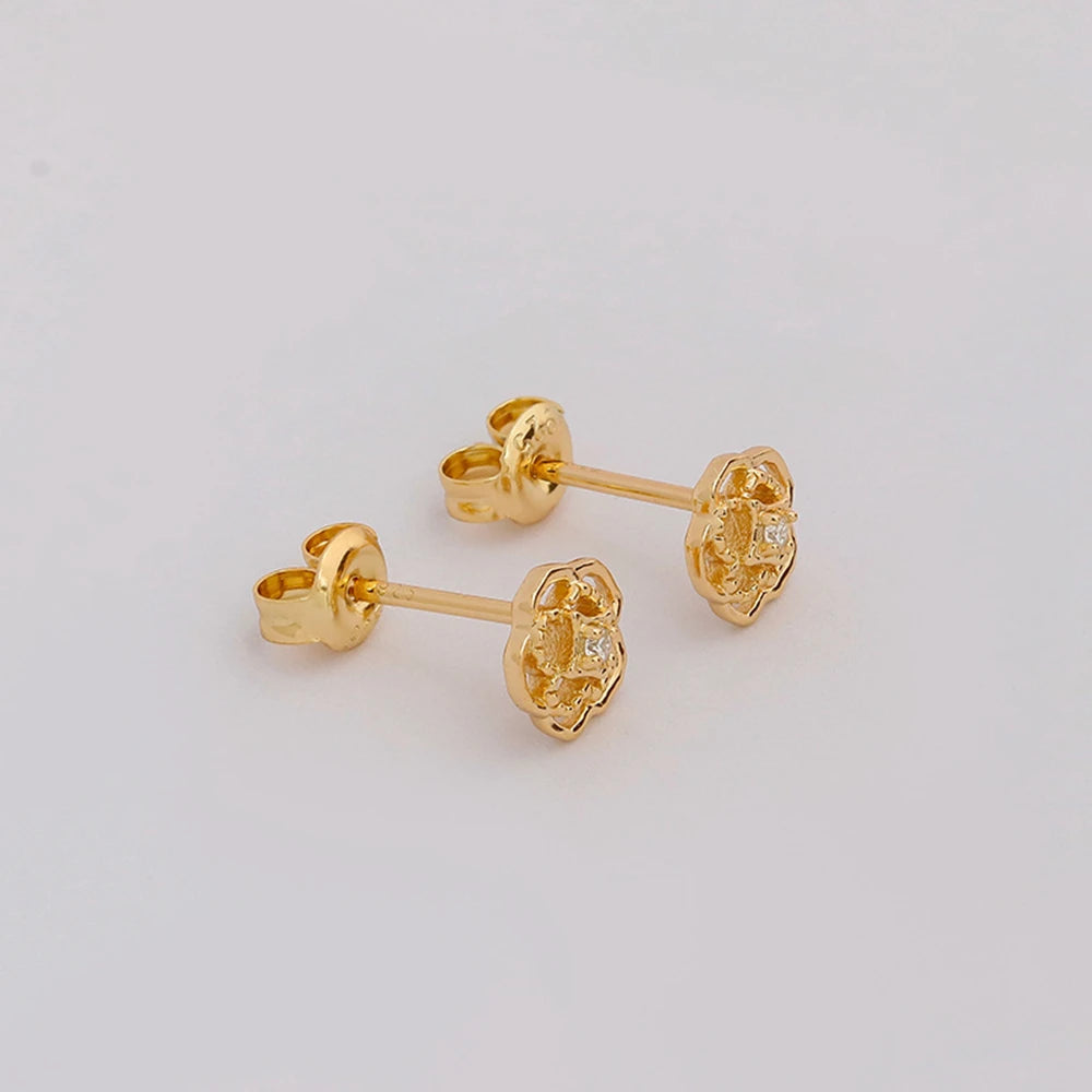 Emotional Factory 925 Sterling Silver 14K Gold Plated Gem Stone Gemstone Retro Hollow Camellia Flower Moissanite Earrings