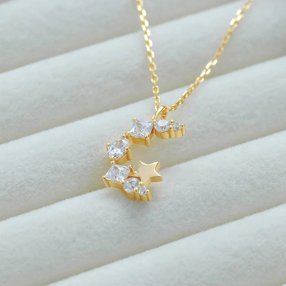 Emotional Factory 925 Sterling Silver 14K Gold Plated Retro Hollow  Moon Star Cz Zircon Pendant Necklace