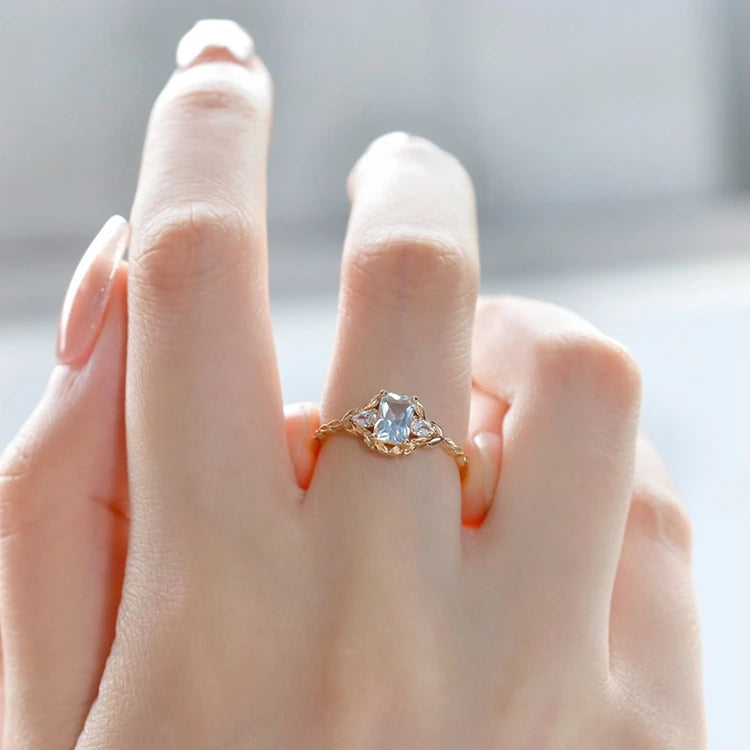 925 Sterling Silver 14K Gold Plated Gemstone Geometric Square Stone Natural Light Green Crystal Ring