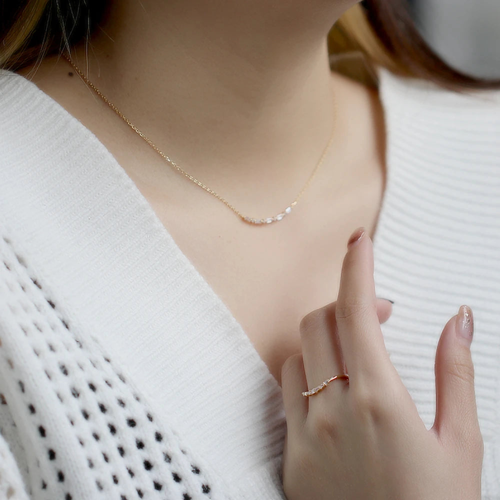 Emotional Factory Jewelry 925 Sterling Silver 14K Gold Plated Gemstone Series Cz Zircon Smile Baguette Curved Necklace