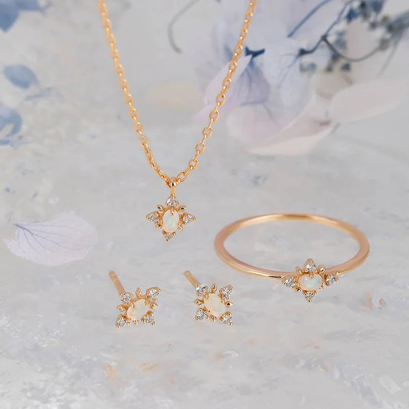 Fashionable and Simple Design Snowflake S925 Silver Plated 14K Gold Australian Opal Ring Stackable Thin Ring