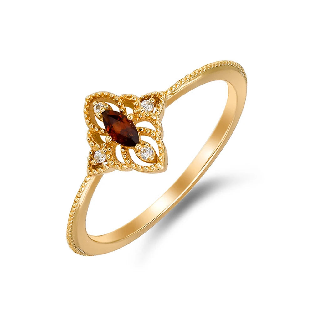 Gemstone Cz Zircon Hollow Red Garnet Ring
