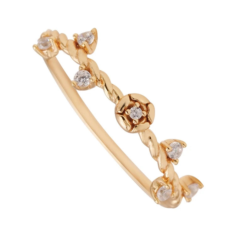 925 Sterling Silver 14K Gold Plated Fine Flower Rose Shape Ring Stacking Rings
