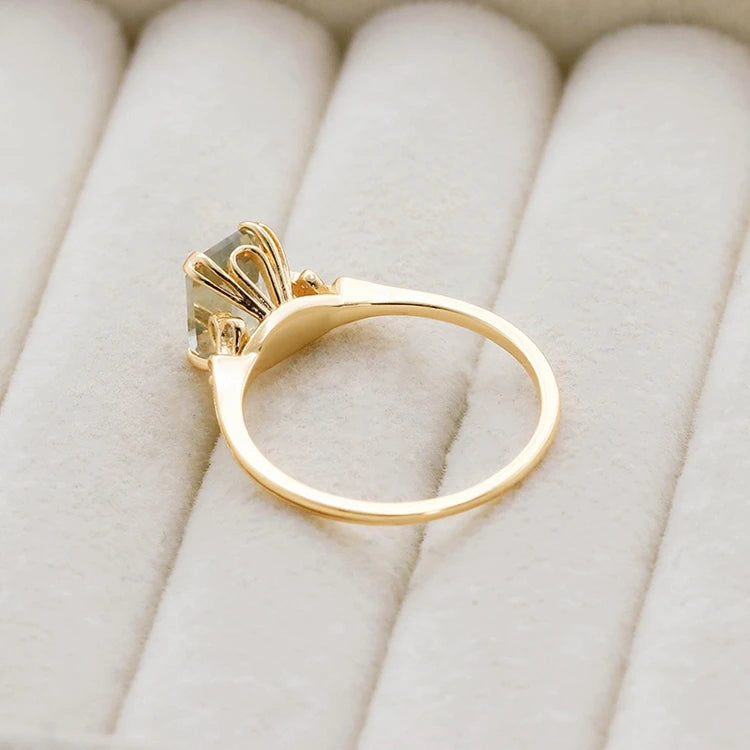 Emotional Factory 925 Sterling Silver 14K Gold Plated Gemstone Geometric Square 7*7 Stone Green Amethyst Ring