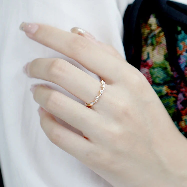 925 Sterling Silver 14K Gold Plated 5 Stone Triangle Shiny Zircon Ring