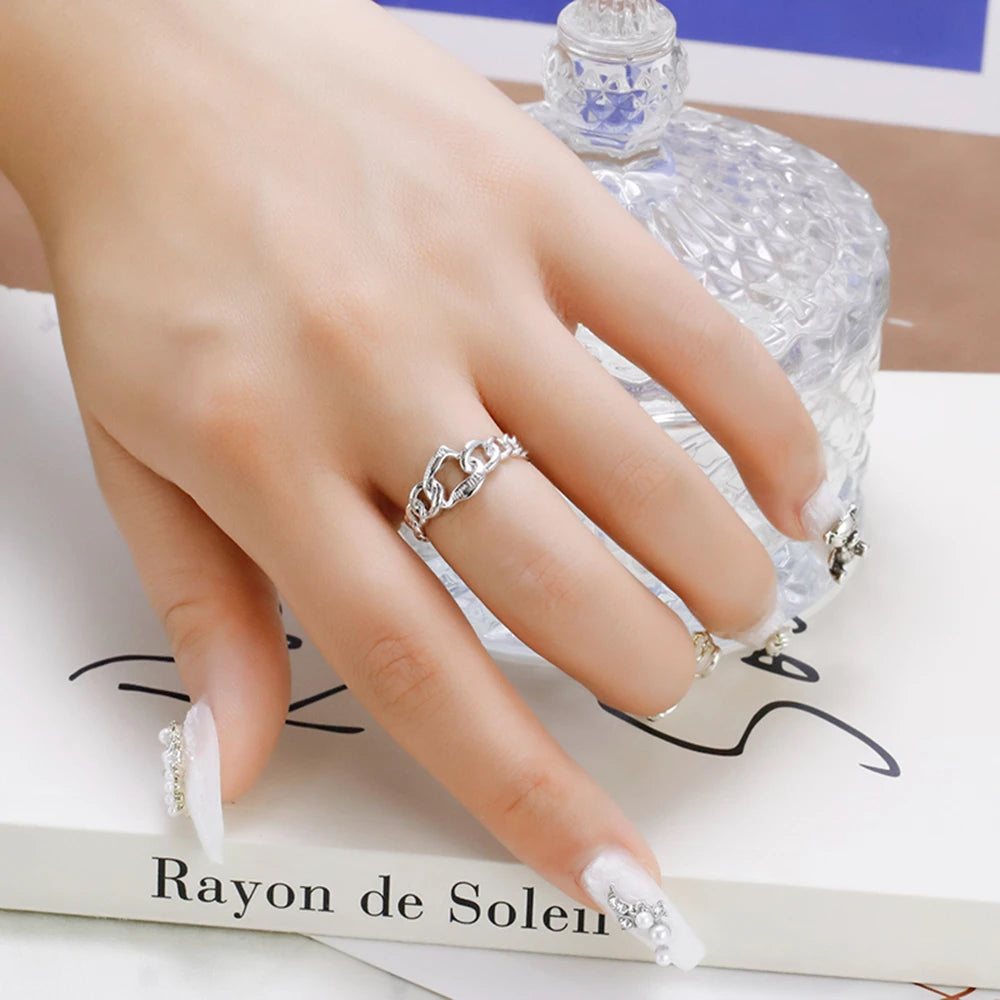 Emotional Factory 925 Sterling Silver 14K White Gold Plated Gemstone Irregular Chain Love Hollow Ring