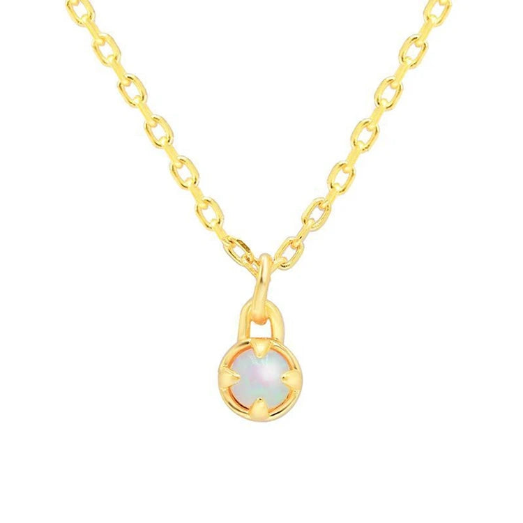 Emotional Factory 925 Sterling Silver 14K Gold Plated Gemstones Vintage Artificial Opal Simple Bead Chain Shaped Necklace