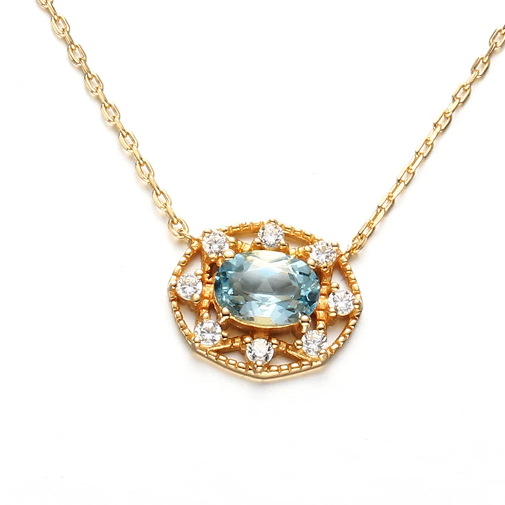 Emotional Factory 925 Sterling Silver 14K Gold Plated Gemstone Series Zircon Natural Citrine Sky Blue Topaz Hollow Necklace