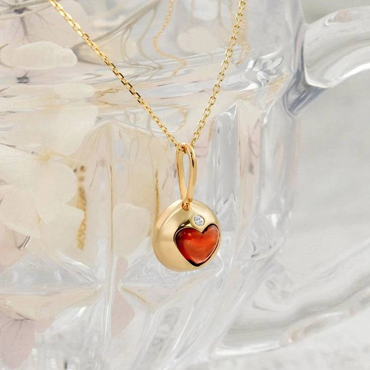 Emotional Factory 925 Sterling Silver 14K Gold Plated Gemstone Heart Love Rutile Red Garnet Necklace