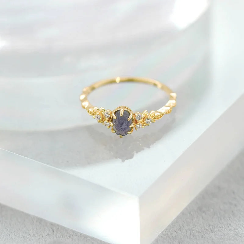 Emotional Factory 925 Sterling Silver 14K Gold Plated Gemstone Cz Zircon Labradorite Cordierite Iolite Dichroite Ring