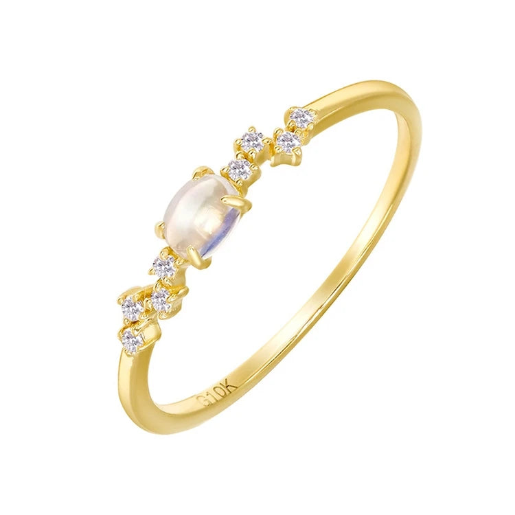 Emotional Factory 925 Sterling Silver 14K Gold Plated Gemstones Egg-Shaped Zircon Natural Blue Moonstone Ring