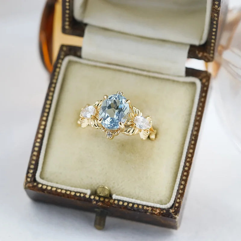 Emotional Factory 925 Sterling Silver 14K Gold Plated Gemstone Cz Zircon Natural Blue Topaz Female Butterfly Ring