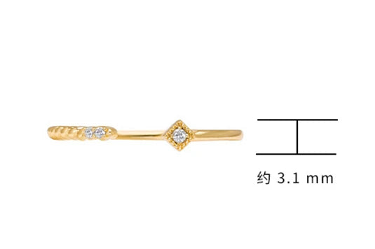 Emotional Factory 925 Sterling Silver 14K Gold Plated Geometric Square Cz Zircon Adjustable Ring