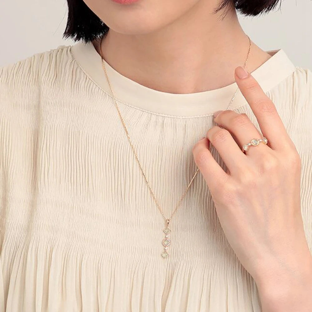 Emotional Factory 925 Sterling Silver 14K Gold Plated Gem Stone Gemstone Retro Cz Zircon Prehnite 3 Stone Necklace