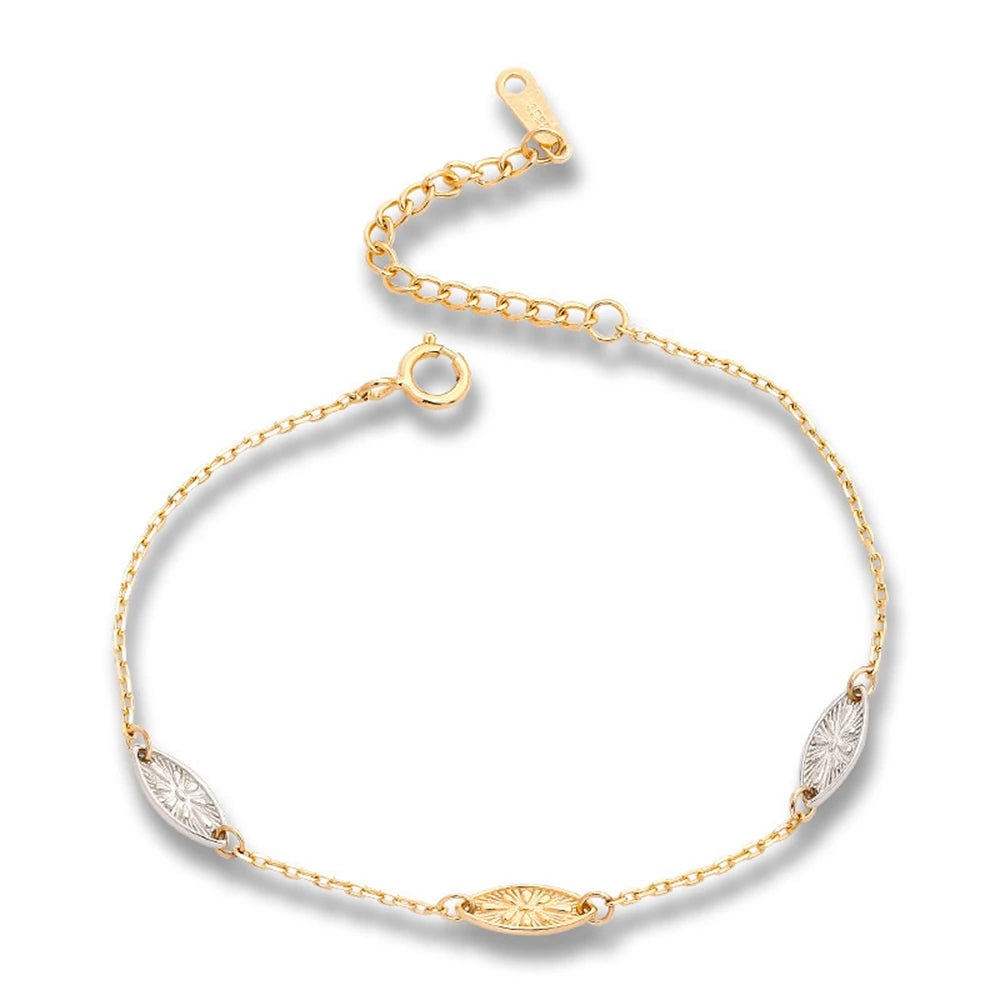 Pulseras Religiosas 925 Sterling Silver 14K Gold Plated Gem Stone Gemstone Carving Two Colour Leaves Adjustable Chain Bracelet