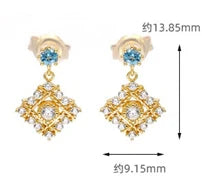 925 Sterling Silver 14K Gold Plated Gemstone Natural Topaz Pendant Geometry Earrings