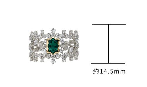 Emotional Factory 925 Sterling Silver 14K Gold Plated Gem Stone Gemstone Retro Hollow Geometric Flower Cultured Emerald Ring