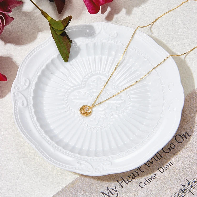 Emotional Factory 925 Sterling Silver 14K Gold Plated Hollow  Moon Stranded Cage Necklace