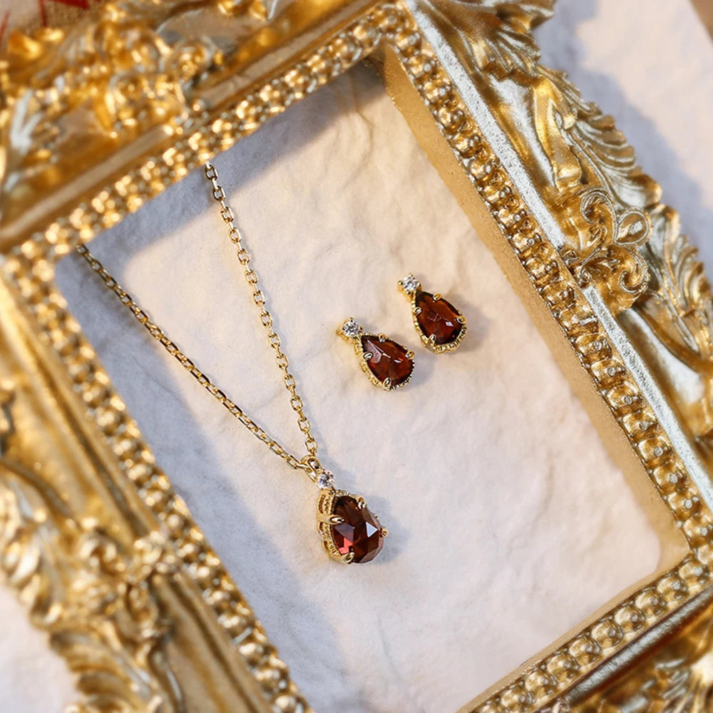 Emotional Factory 925 Sterling Silver 14K Gold Plated Gemstone Drop January Birthstone Garnet Necklace for Birthday Gift