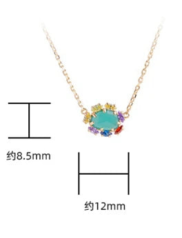 925 Sterling Silver 14K Gold Plated Gemstones Colourful Rainbow Red Garnet Natural Green Chalcedony Crystal Necklace