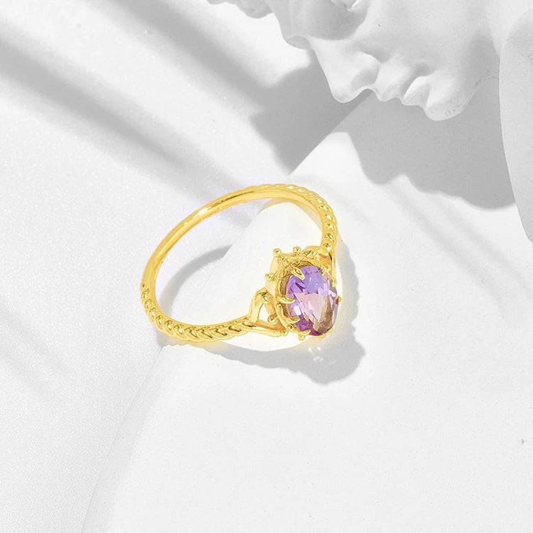 925 Sterling Silver 14K Gold Plated Gemstone Series Crown Bubble Luxury Amethyst Lace Ring