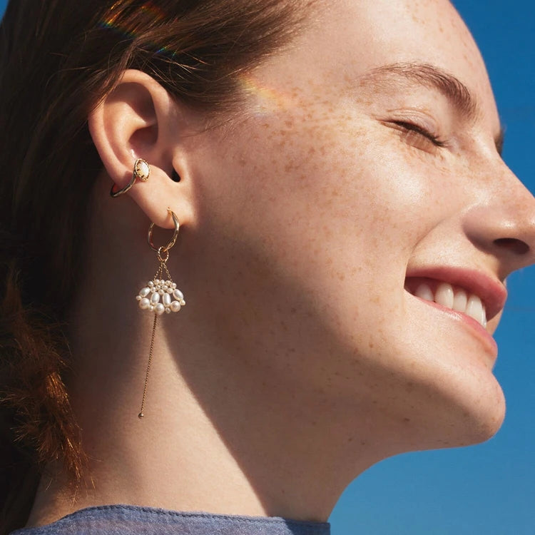 Emotional Factory 925 Sterling Silver 14K Gold Plated Gemstone White Shells Simplicity Ear Clips Earrings