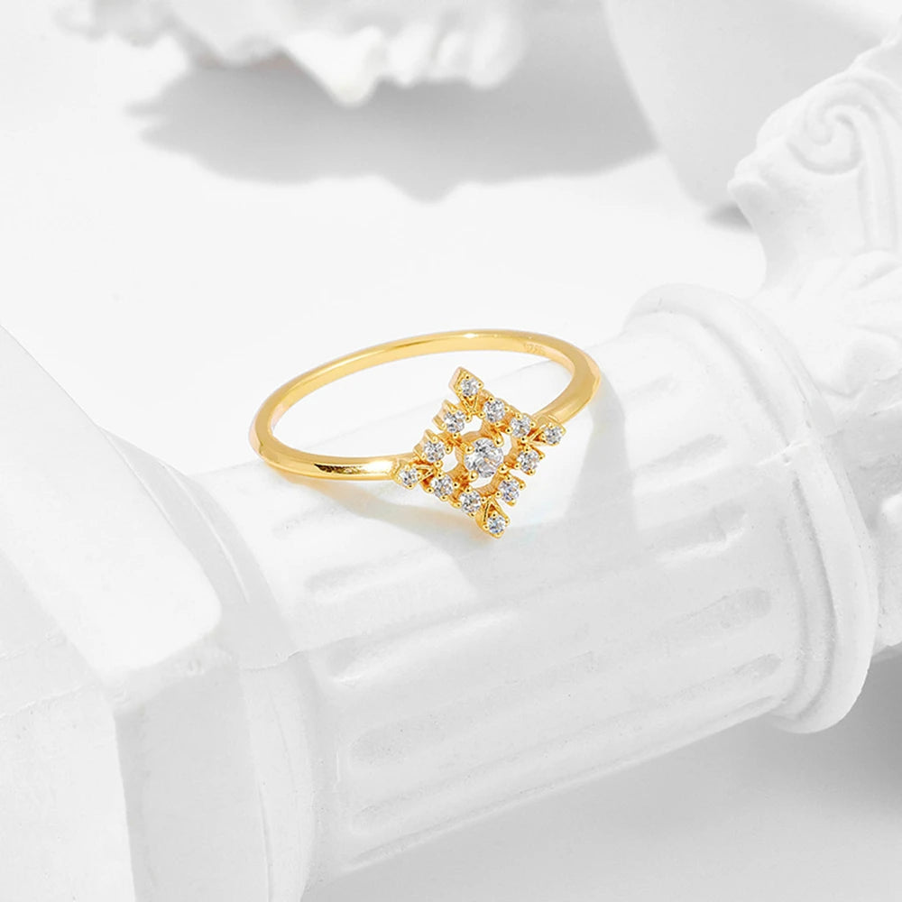 Emotional Factory 925 Sterling Silver 14K Gold Plated Natural Stone Gemstone Zircon Hollow Artistic Retro Diamond Shaped Ring