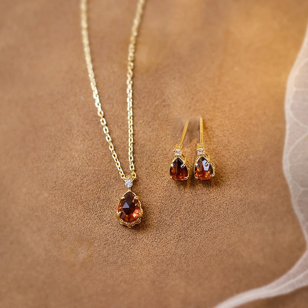 Emotional Factory 925 Sterling Silver 14K Gold Plated Gemstone Drop January Birthstone Garnet Necklace for Birthday Gift