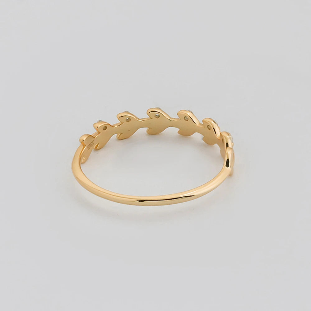 Emotional Factory 925 Sterling Silver 14K Gold Plated Gem Stone Gemstone Simplicity Cz Zircon Leaf Design Ring