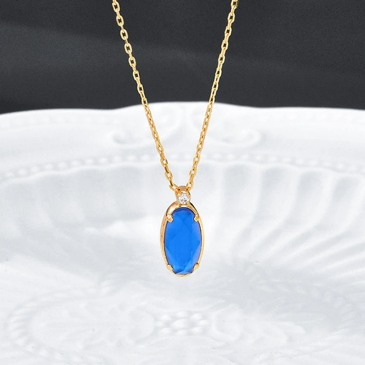 Emotional Factory 925 Sterling Silver 14K Gold Plated Gemstone Prong Setting Blue Glass White Shell Necklace