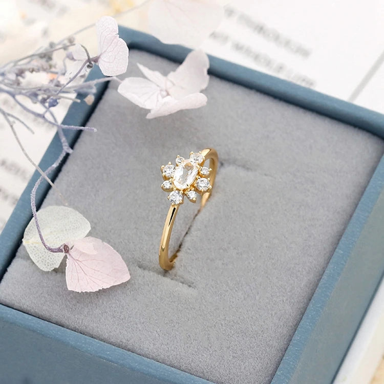 Emotional Factory 925 Sterling Silver 14K Gold Plated Gem Stone Gemstone Cz Zircon Flower Opening Natural Topaz Ring