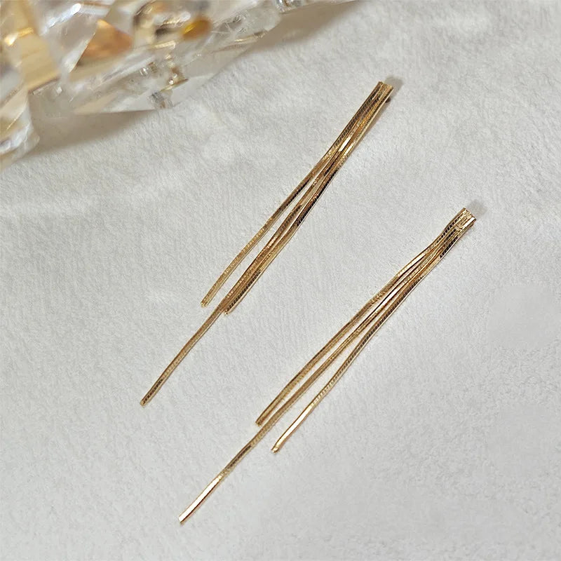 Emotional Factory 925 Sterling Silver 14K Gold Plated  Light Luxury Tassel Long Snake Bone Chain Stud Earrings