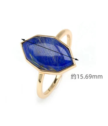 Factory Jewelry 925 Sterling Silver 14K Gold Plated Gemstone Series Blonde Crystal Lapis Lazuli Big Stone Ring