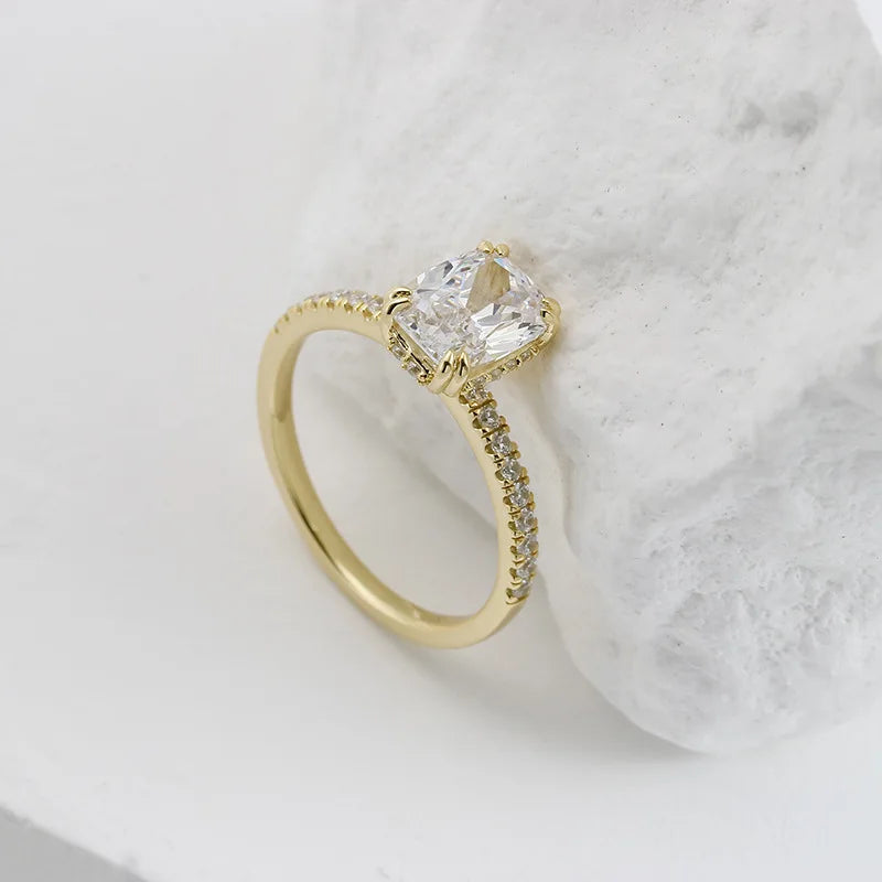 Emotional Factory 925 Sterling Silver 14K Gold Plated Gemstone Retro Cz Zircon Super Sparkling High Carbon Diamond Carat Ring