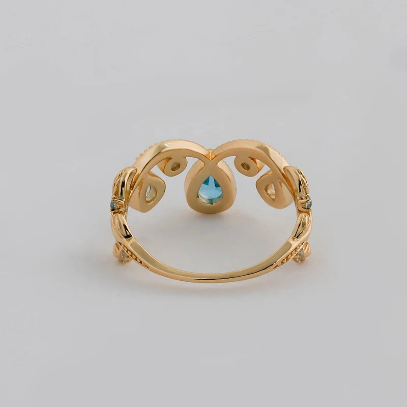 Dunli Jewelry  Manufacturer Japanese Style Light Luxury S925 Silver Plated 14K Gold Blue Topaz Ring