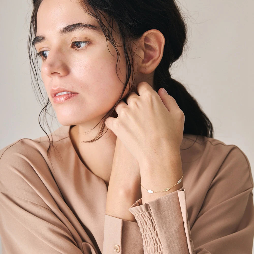 Pulseras Religiosas 925 Sterling Silver 14K Gold Plated Gem Stone Gemstone Carving Two Colour Leaves Adjustable Chain Bracelet