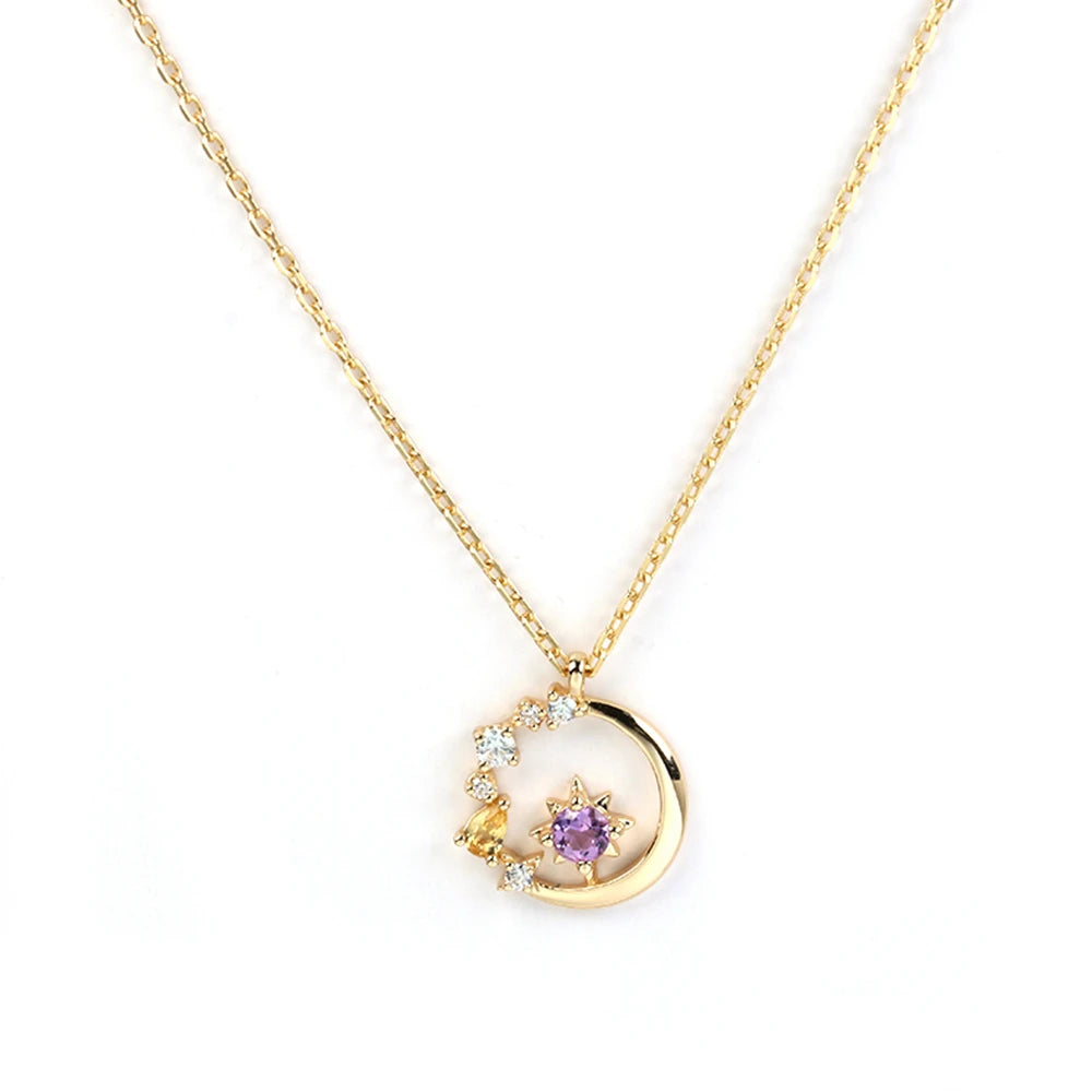 Emotional Factory Jewelry 925 Sterling Silver 14K Gold Plated Gemstone Series Amethyst Citrine Hollow Necklace