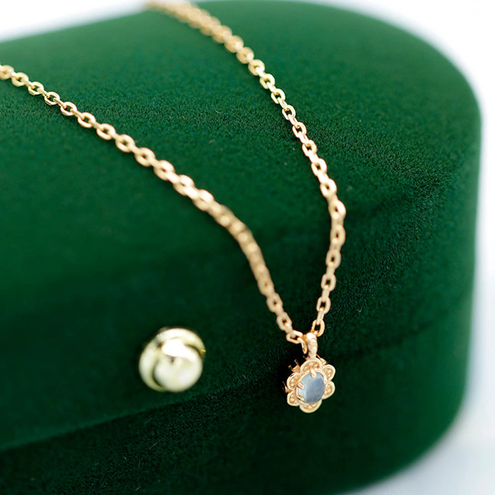 Emotional Factory Jewelry 925 Sterling Silver 14K Gold Plated Gemstone Series Gem Pattern Petal Wrap Aquamarine Necklace